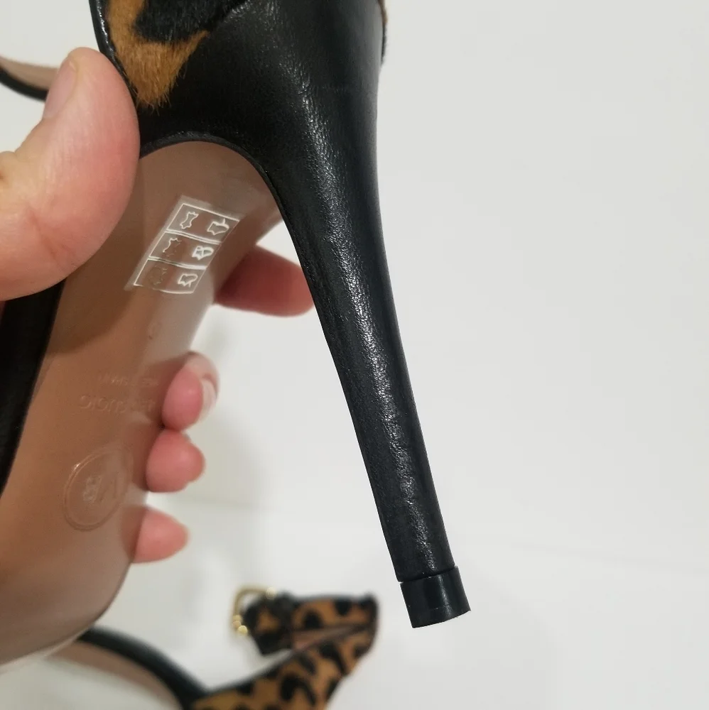 NWOT Veronica Beard Leopard Black Leather Heels